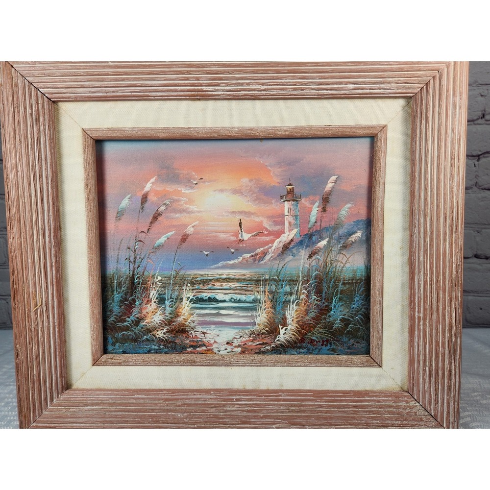 Bernard Duggan Original Oil Painting Seascape Light House on Canvas Framed Waves